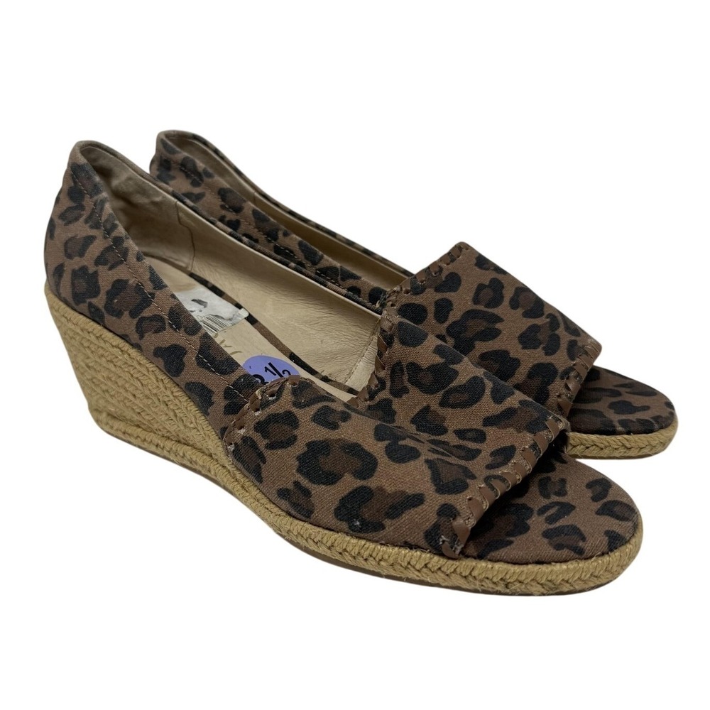 Jack Rogers Espadrille Wedge Sandals 8.5 Brown‎ Leopard Print Open Toe Canvas